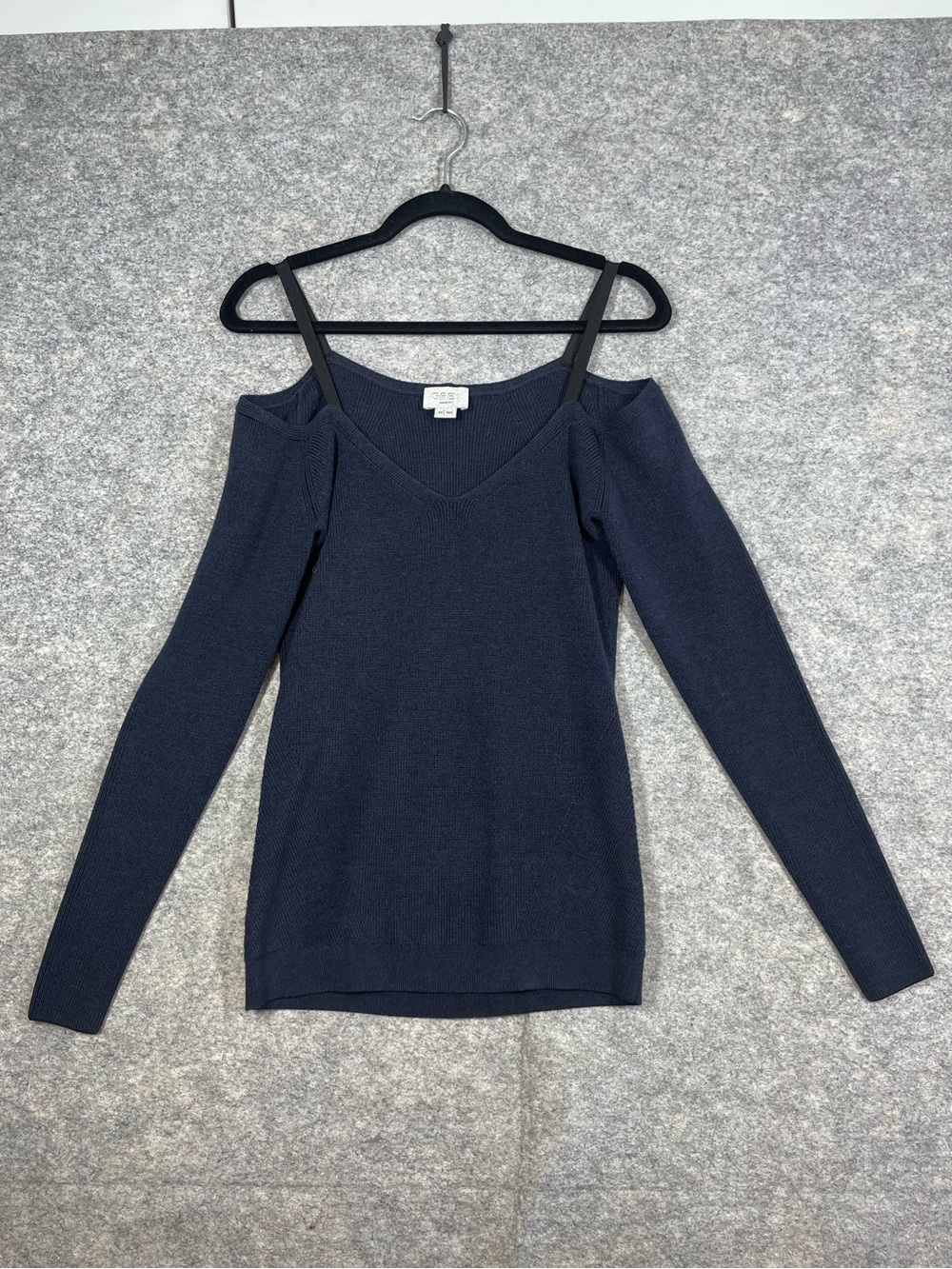 GREY Jason Wu Cold Shoulder Sweater Medium Navy Merino Wool Quiet Luxury